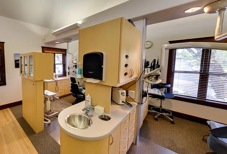 Dental equipment next to the patient chair